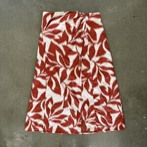 Banana Republic Linen Blend‎ Tulip Midi Skirt Rustic Orange Palm Print Size 6